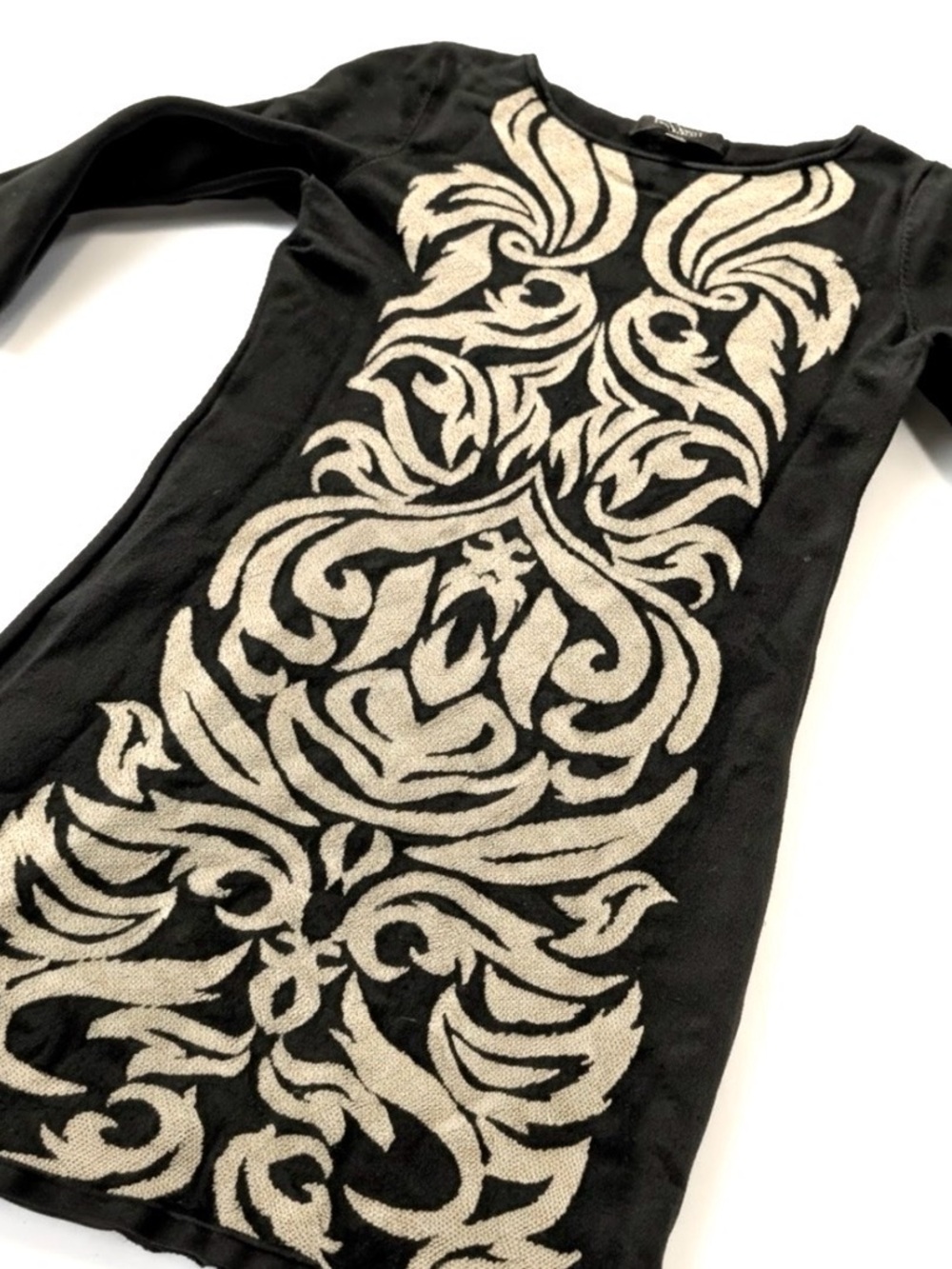 Nine West Black Knit Long-Sleeved Paisley Dress, Size M